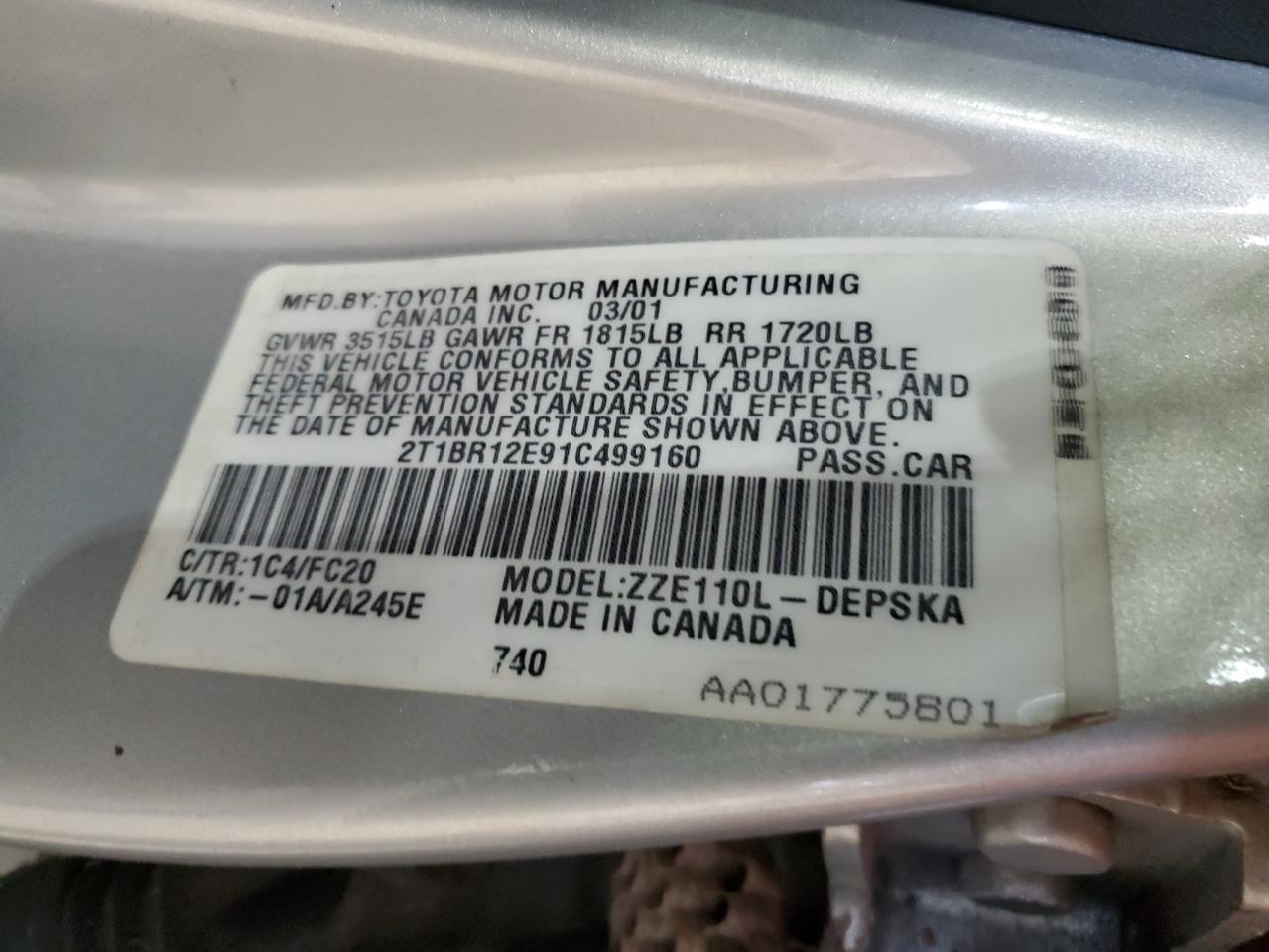 2001 TOYOTA COROLLA
