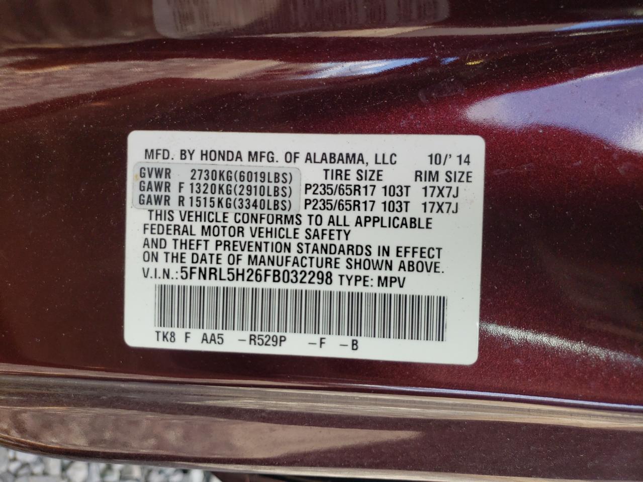 2015 HONDA ODYSSEY