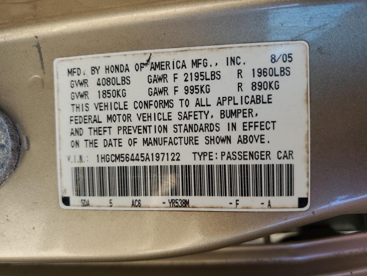 2005 HONDA ACCORD