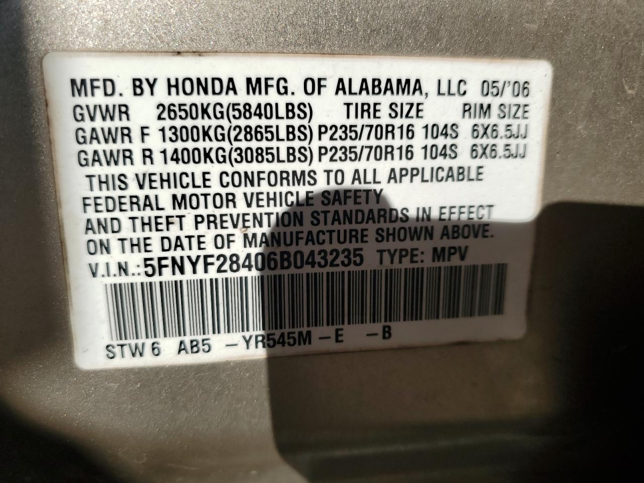 2006 HONDA PILOT