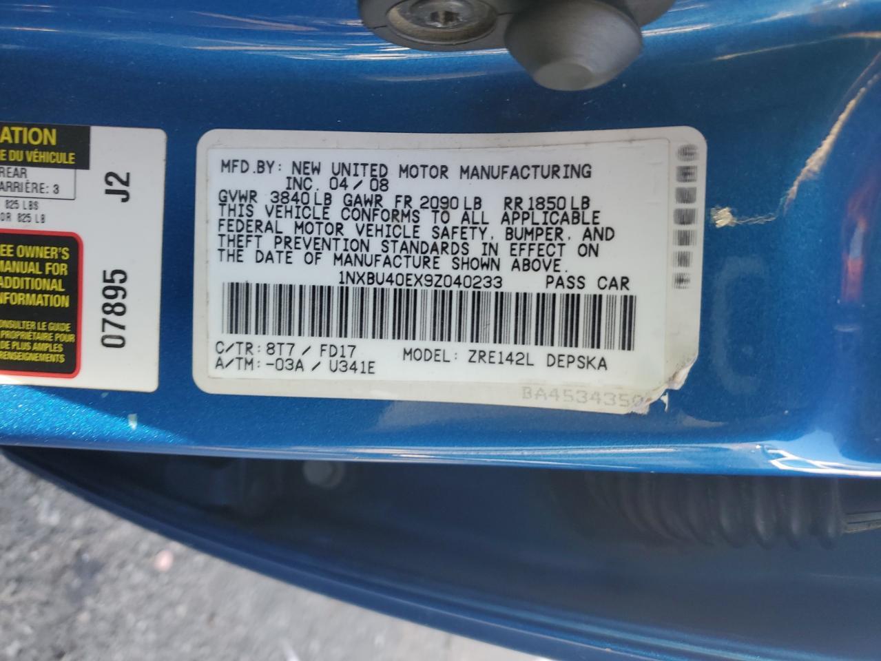 2009 TOYOTA COROLLA