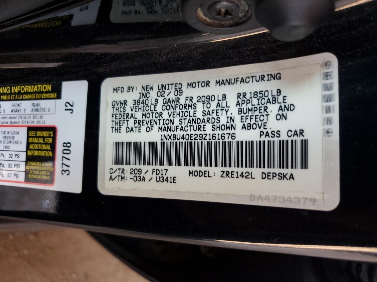 2009 TOYOTA COROLLA