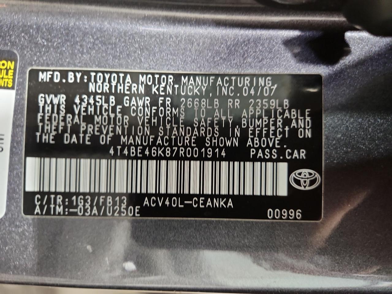 2007 TOYOTA CAMRY