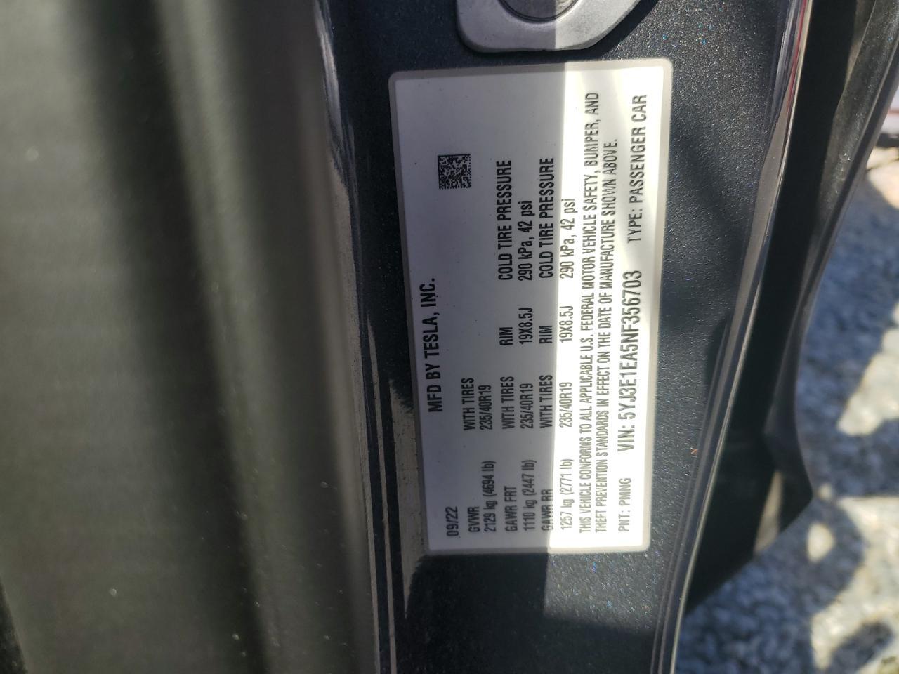 2022 TESLA MODEL 3