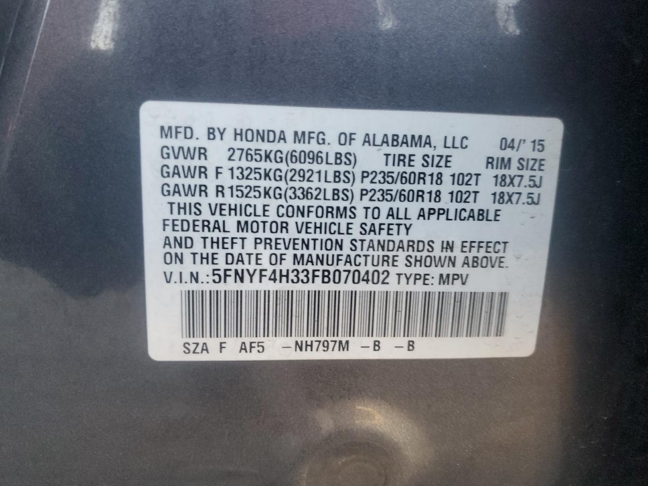 2015 HONDA PILOT