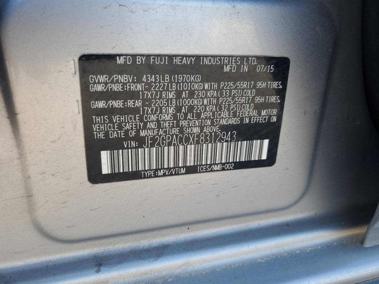 2015 SUBARU XV Crosstrek