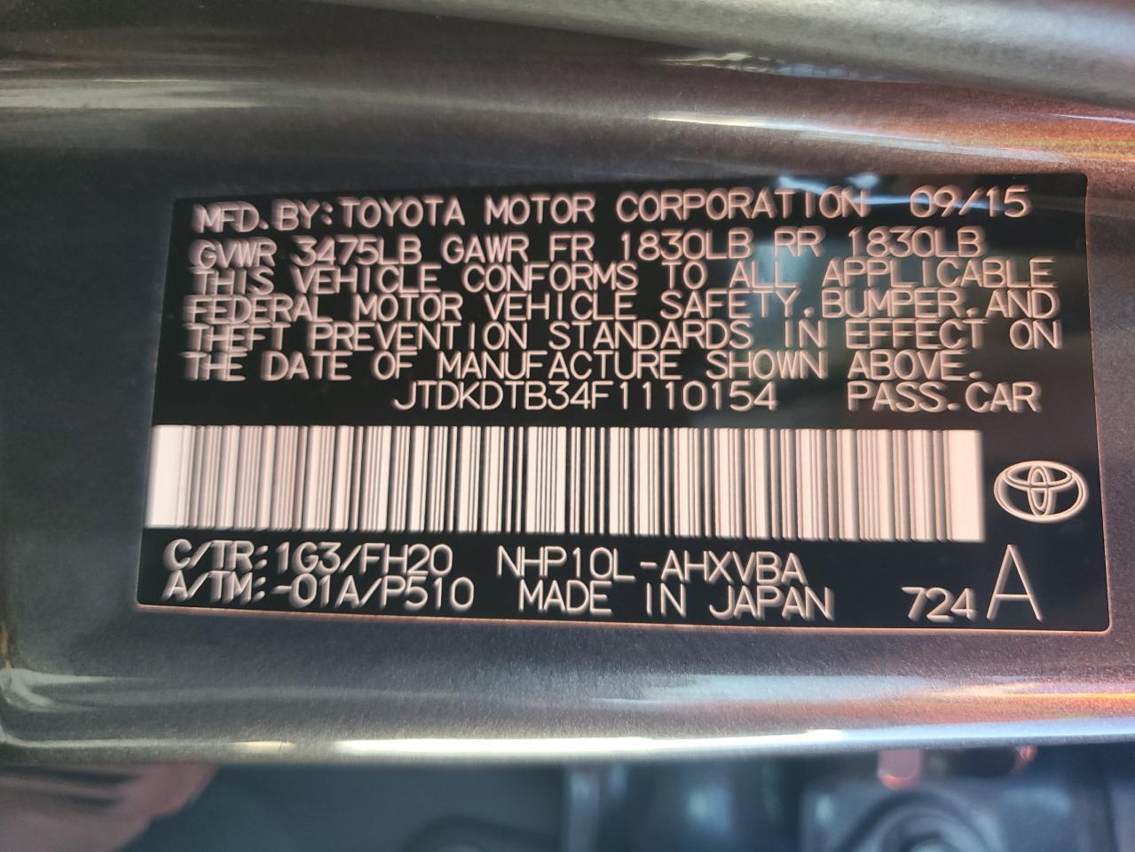 2015 TOYOTA Prius c
