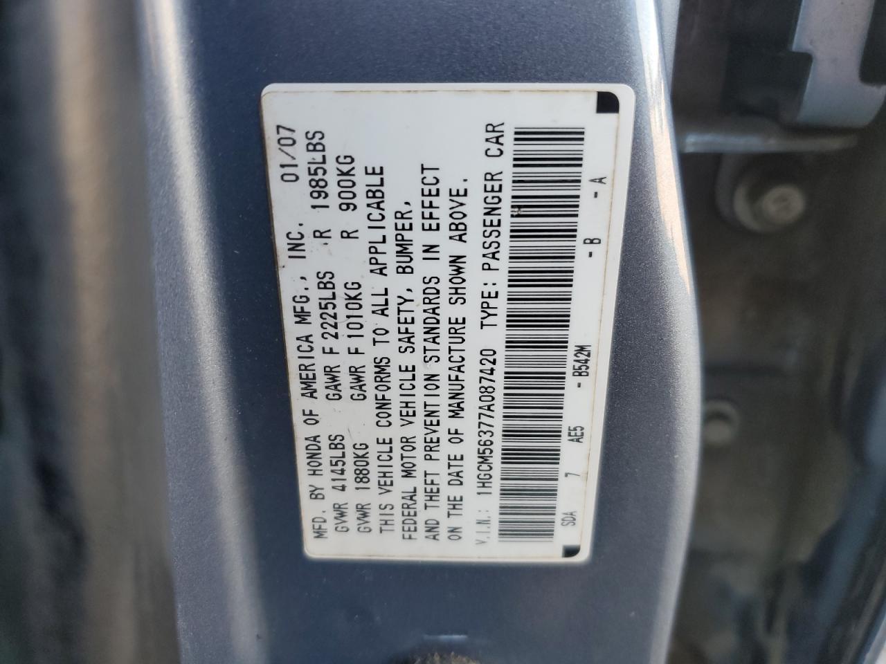 2007 HONDA ACCORD