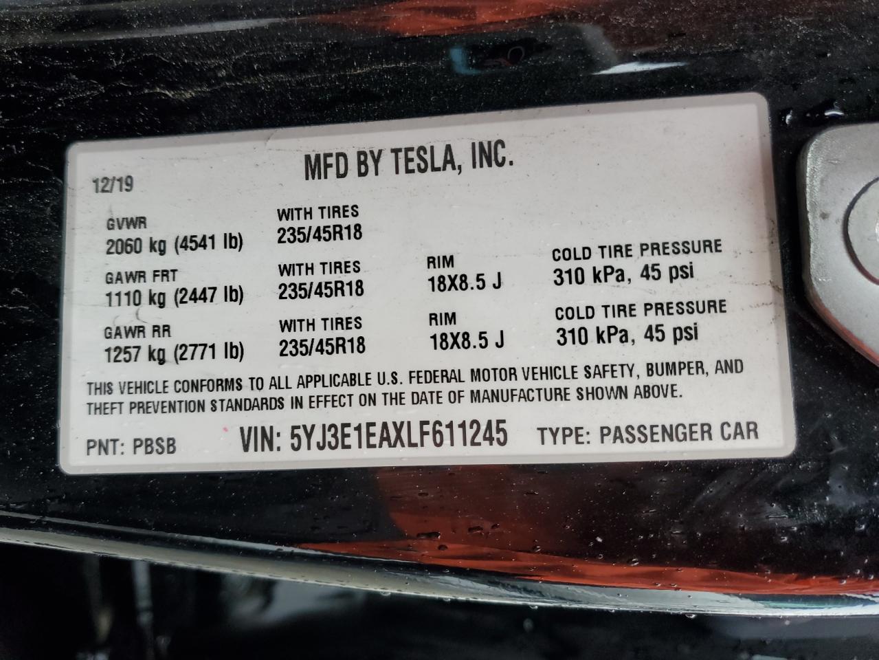 2020 TESLA MODEL 3