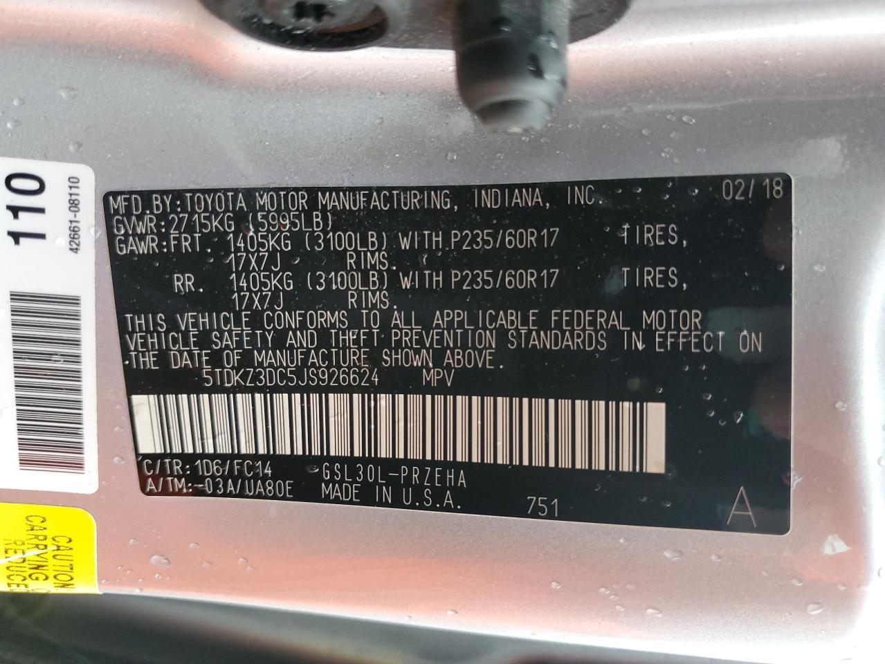 2018 TOYOTA SIENNA