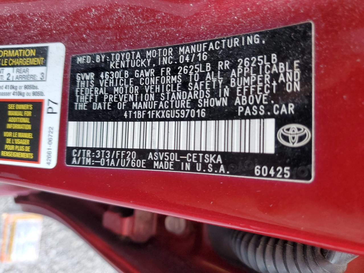 2016 TOYOTA CAMRY