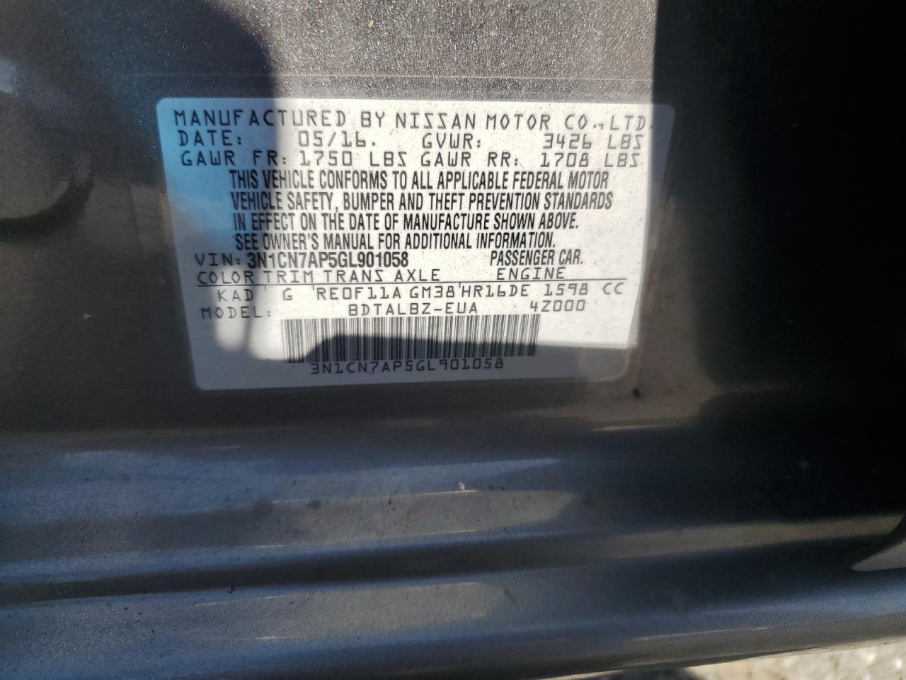 2016 NISSAN VERSA