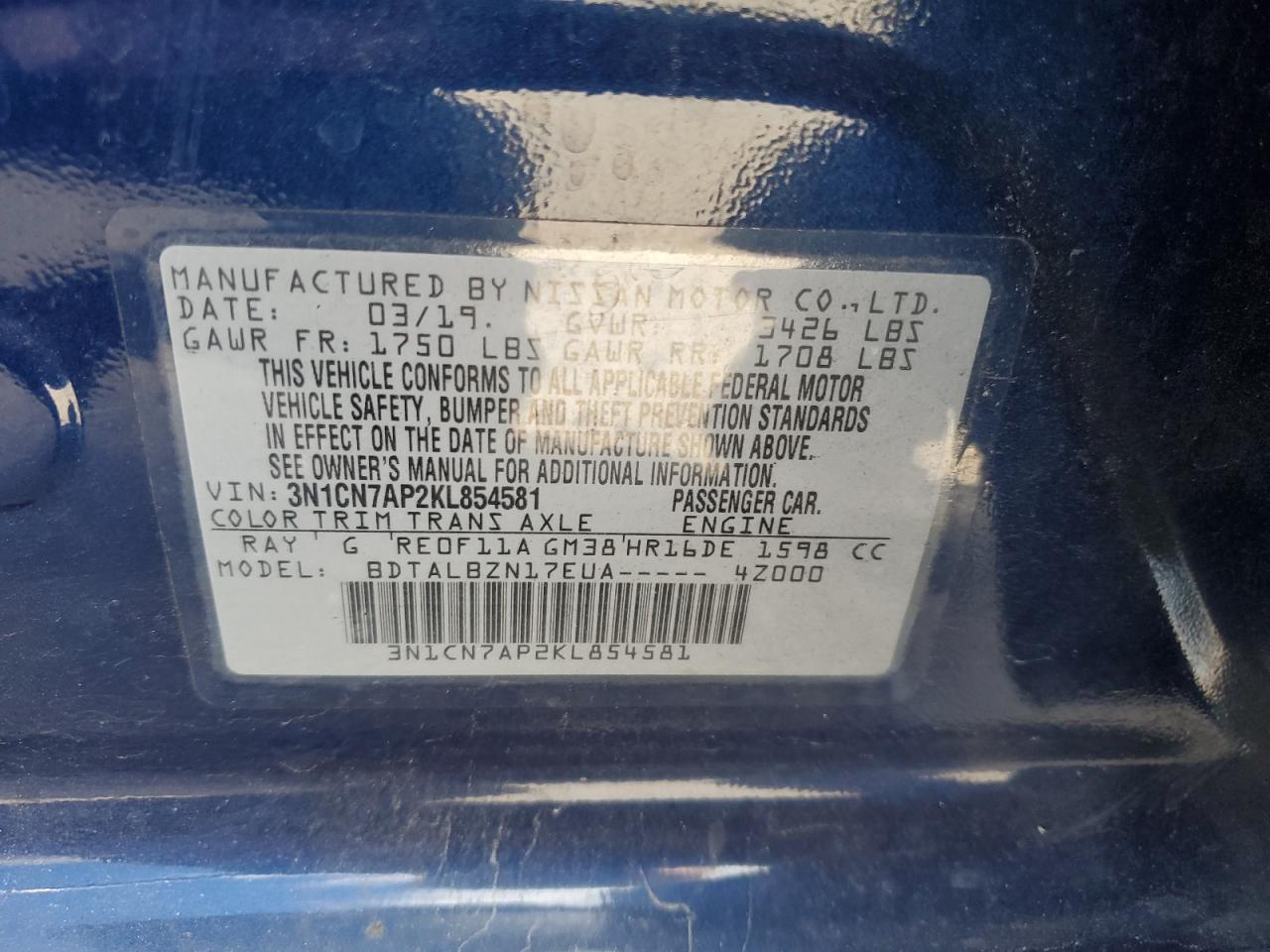 2019 NISSAN VERSA