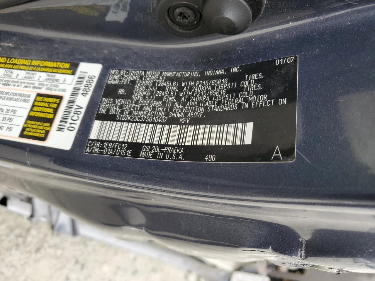 2007 TOYOTA SIENNA