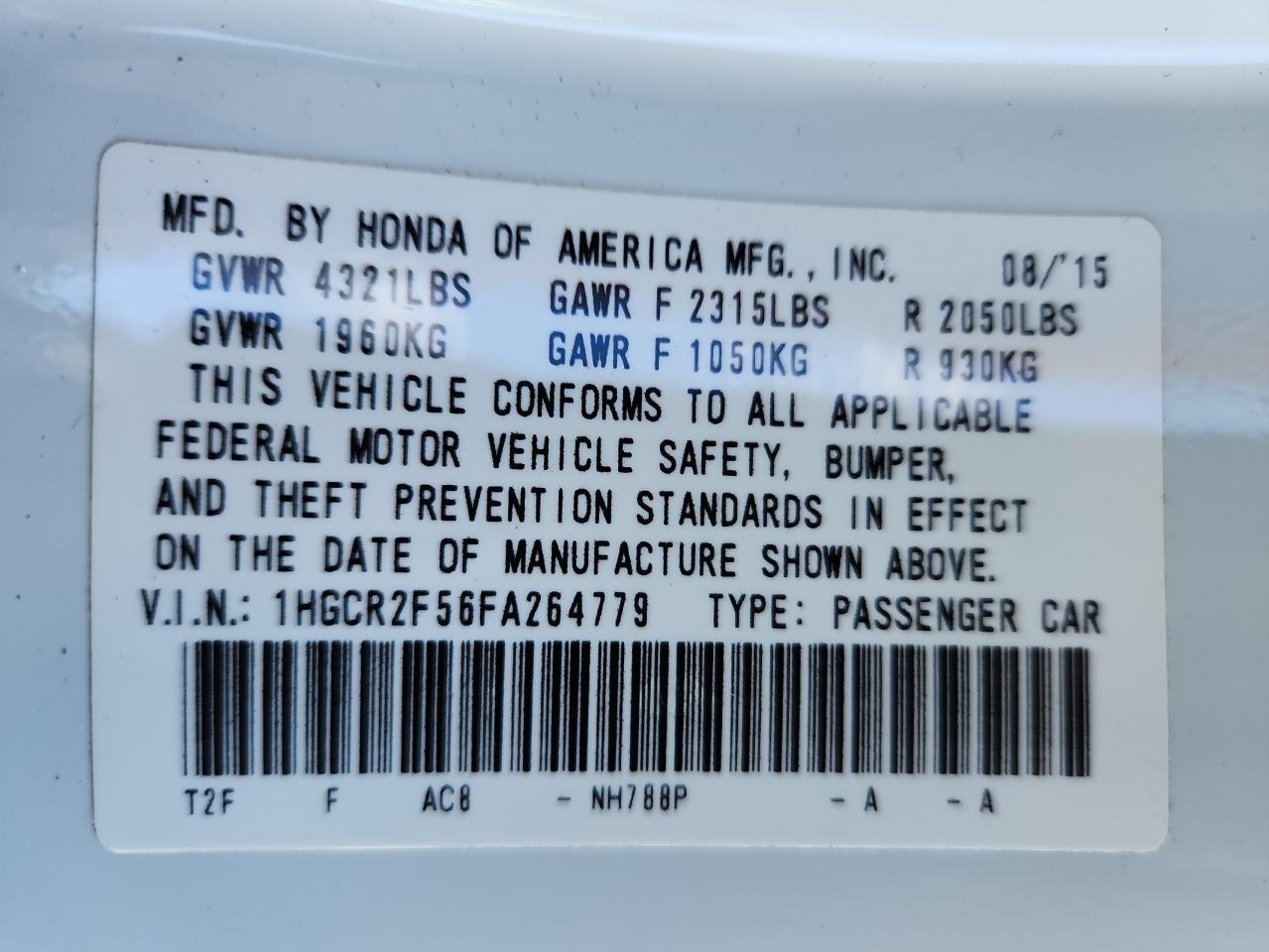 2015 HONDA ACCORD