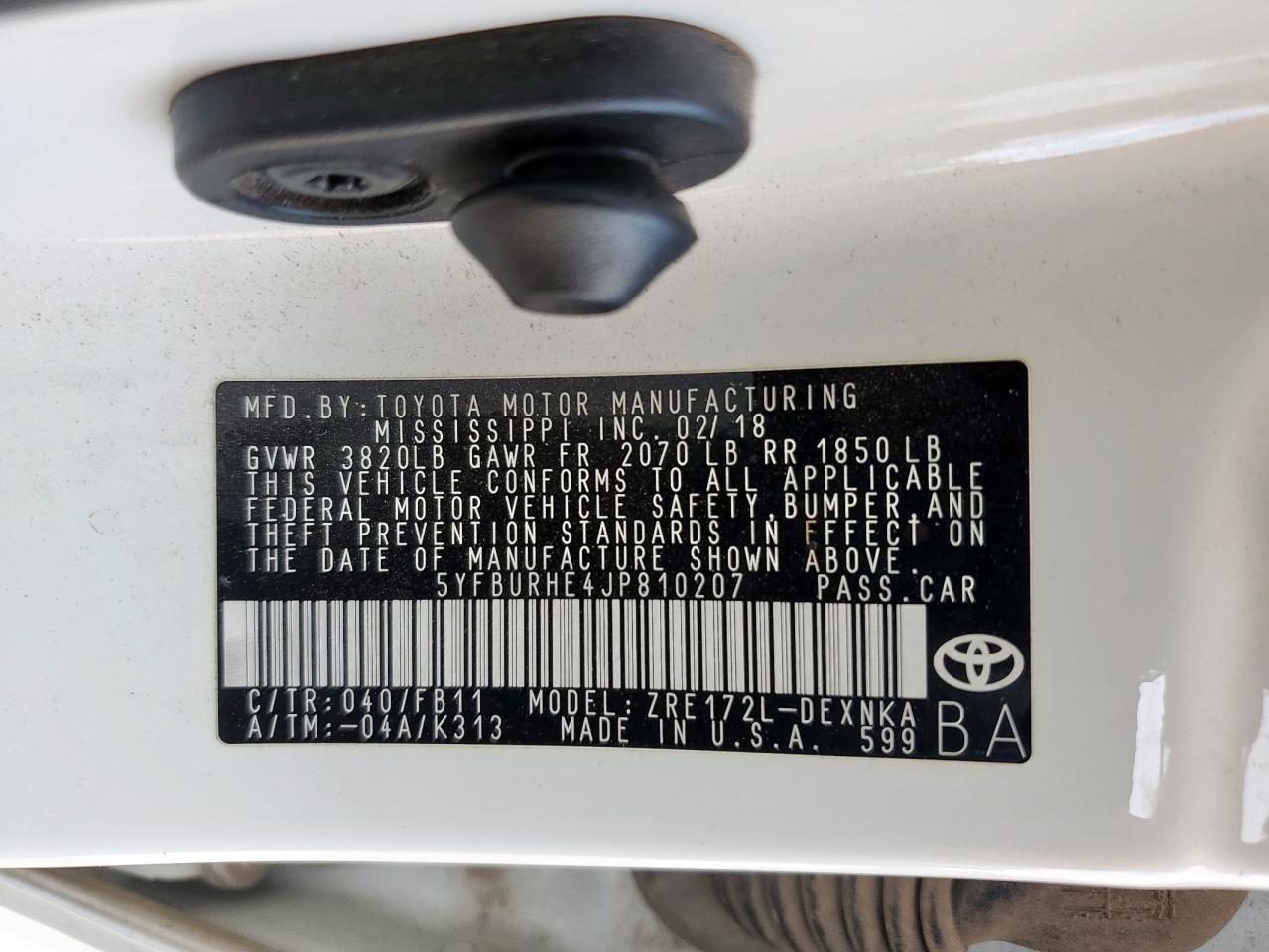 2018 TOYOTA COROLLA