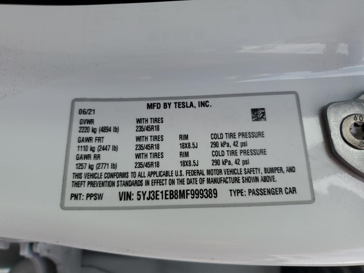 2021 TESLA MODEL 3