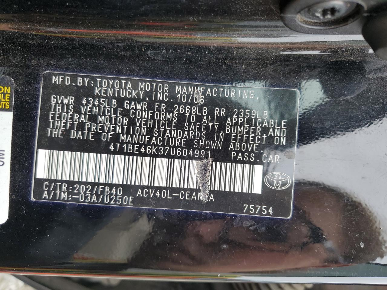 2007 TOYOTA CAMRY
