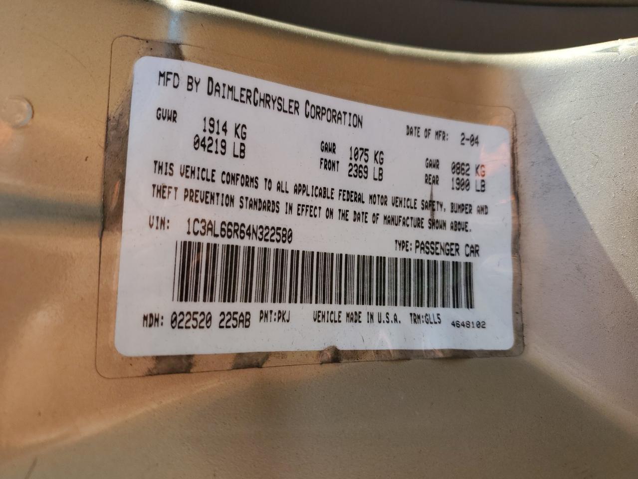 2004 CHRYSLER Sebring