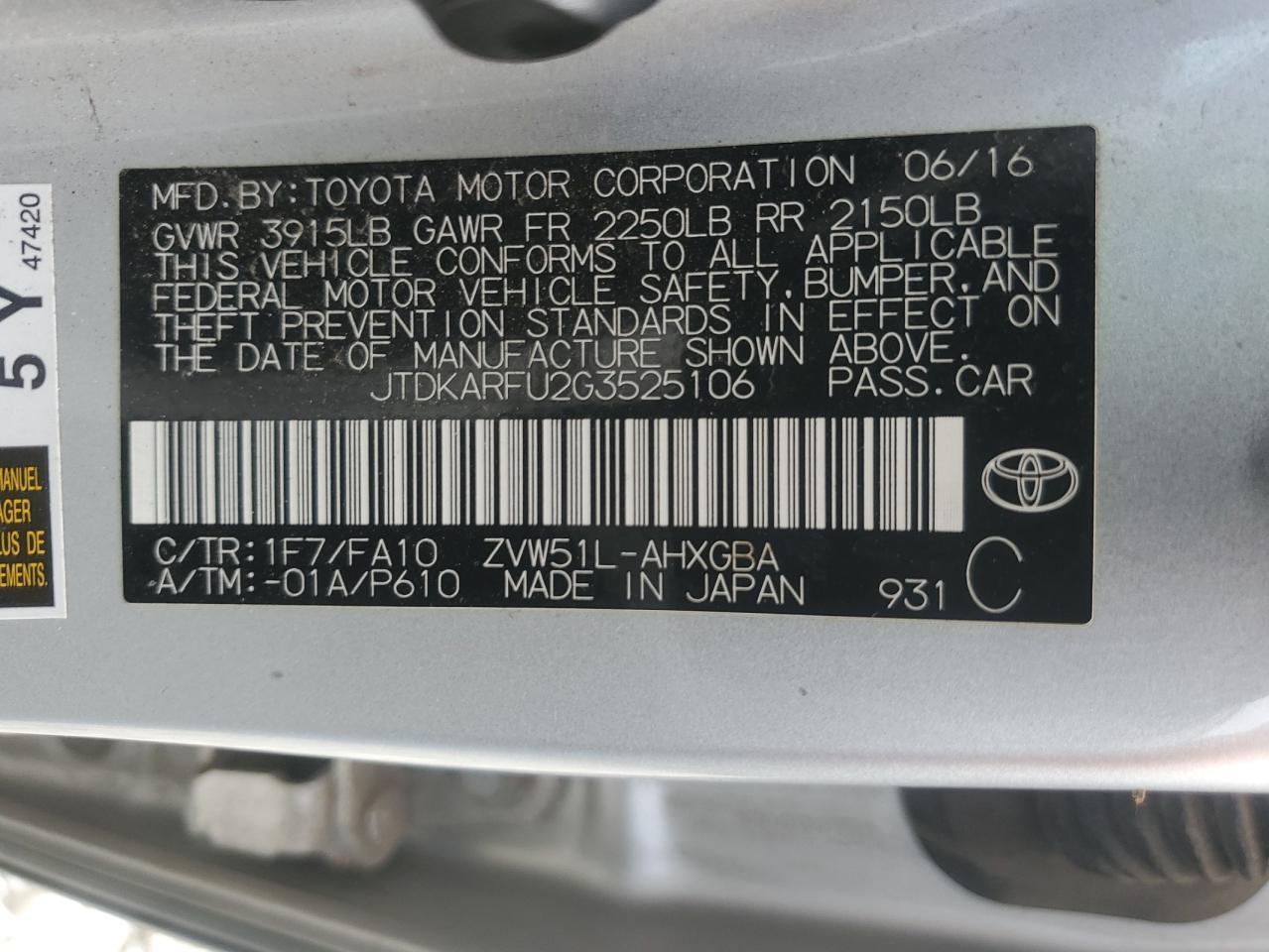 2016 TOYOTA PRIUS