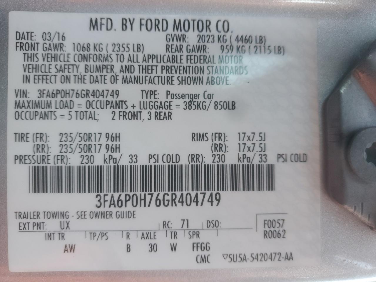 2016 FORD FUSION