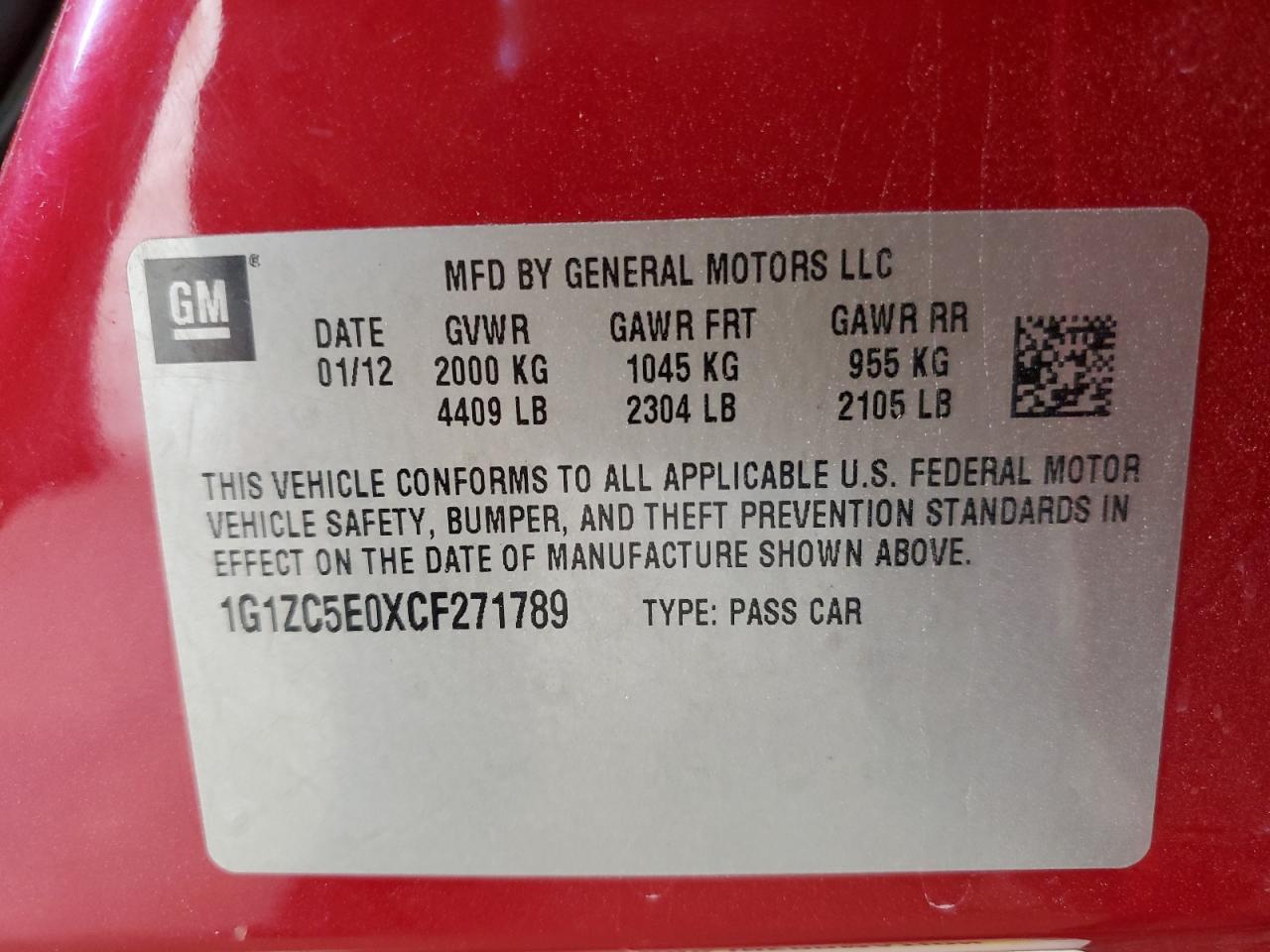 2012 CHEVROLET MALIBU