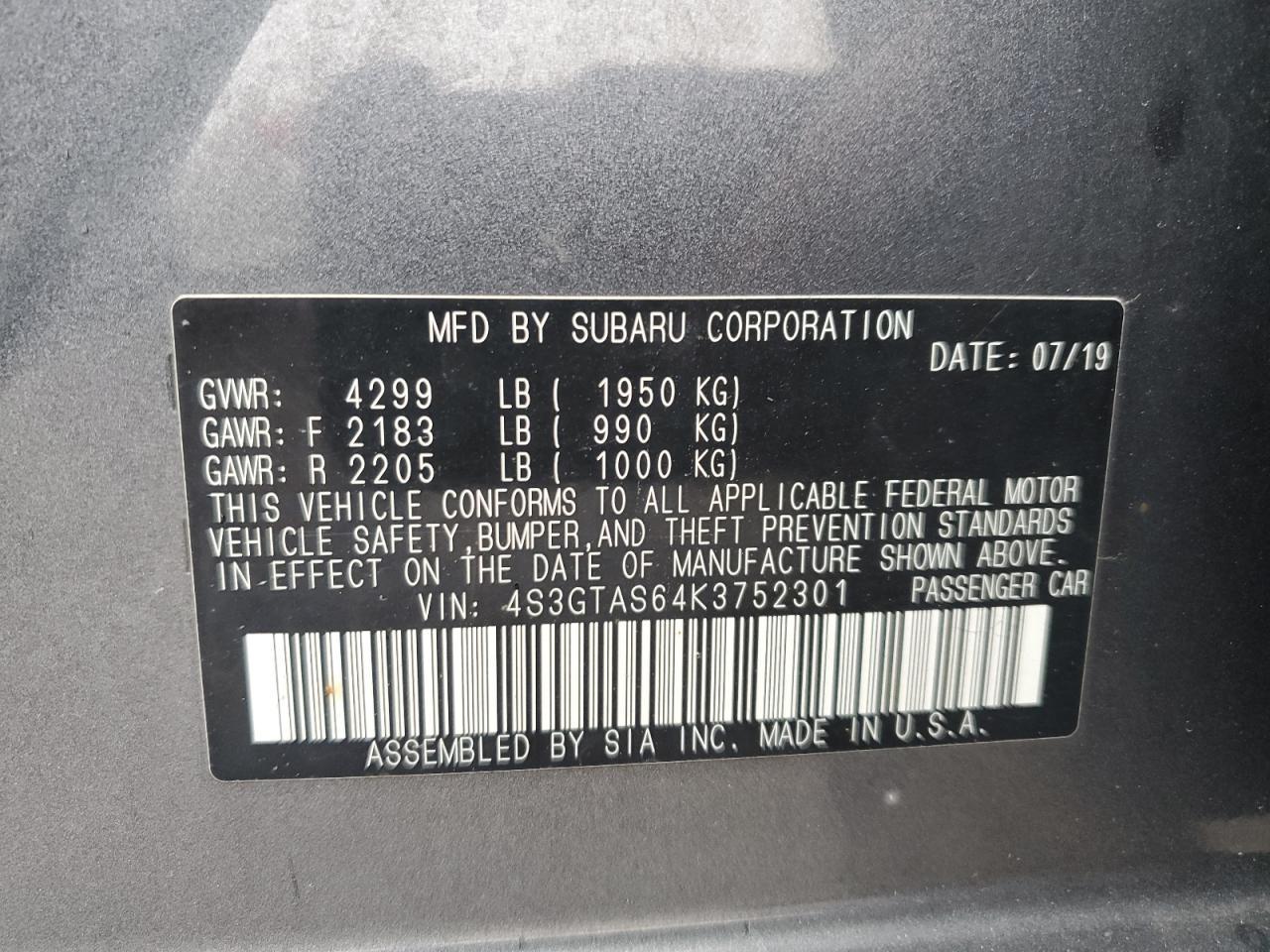 2019 SUBARU IMPREZA