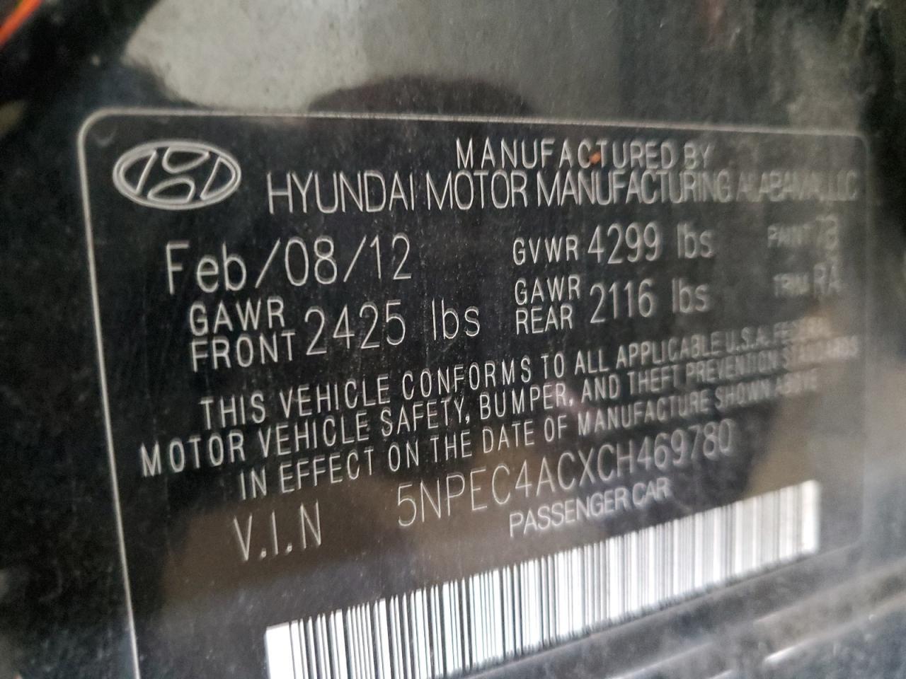 2012 HYUNDAI SONATA