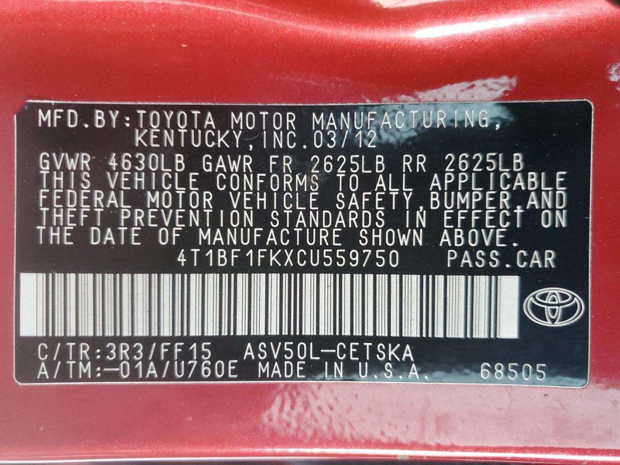 2012 TOYOTA CAMRY