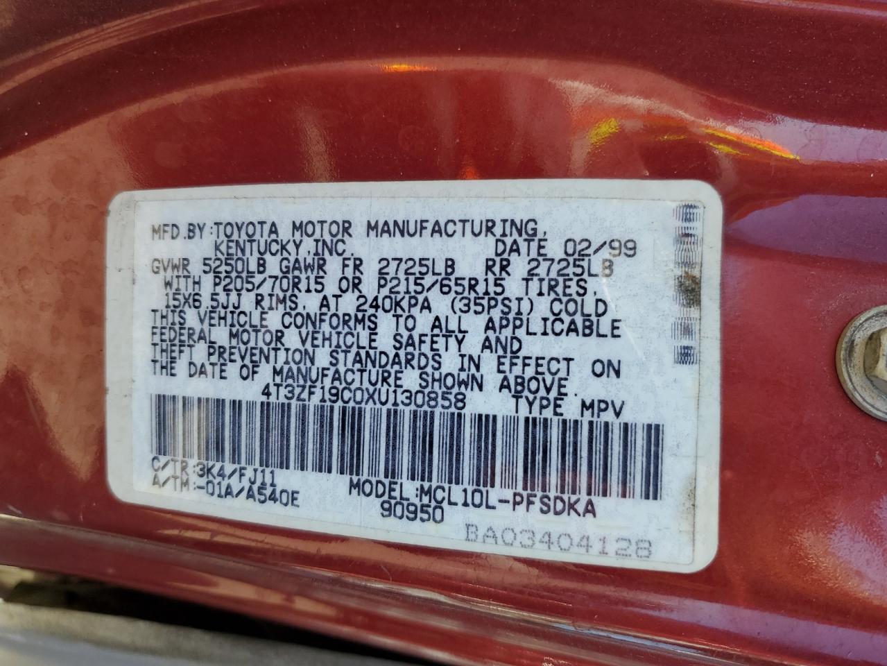 1999 TOYOTA SIENNA