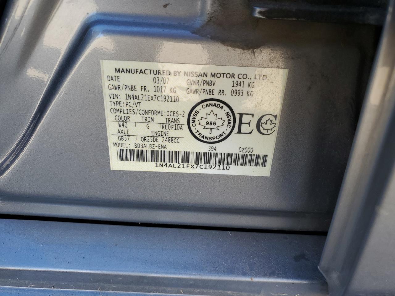 2007 NISSAN ALTIMA