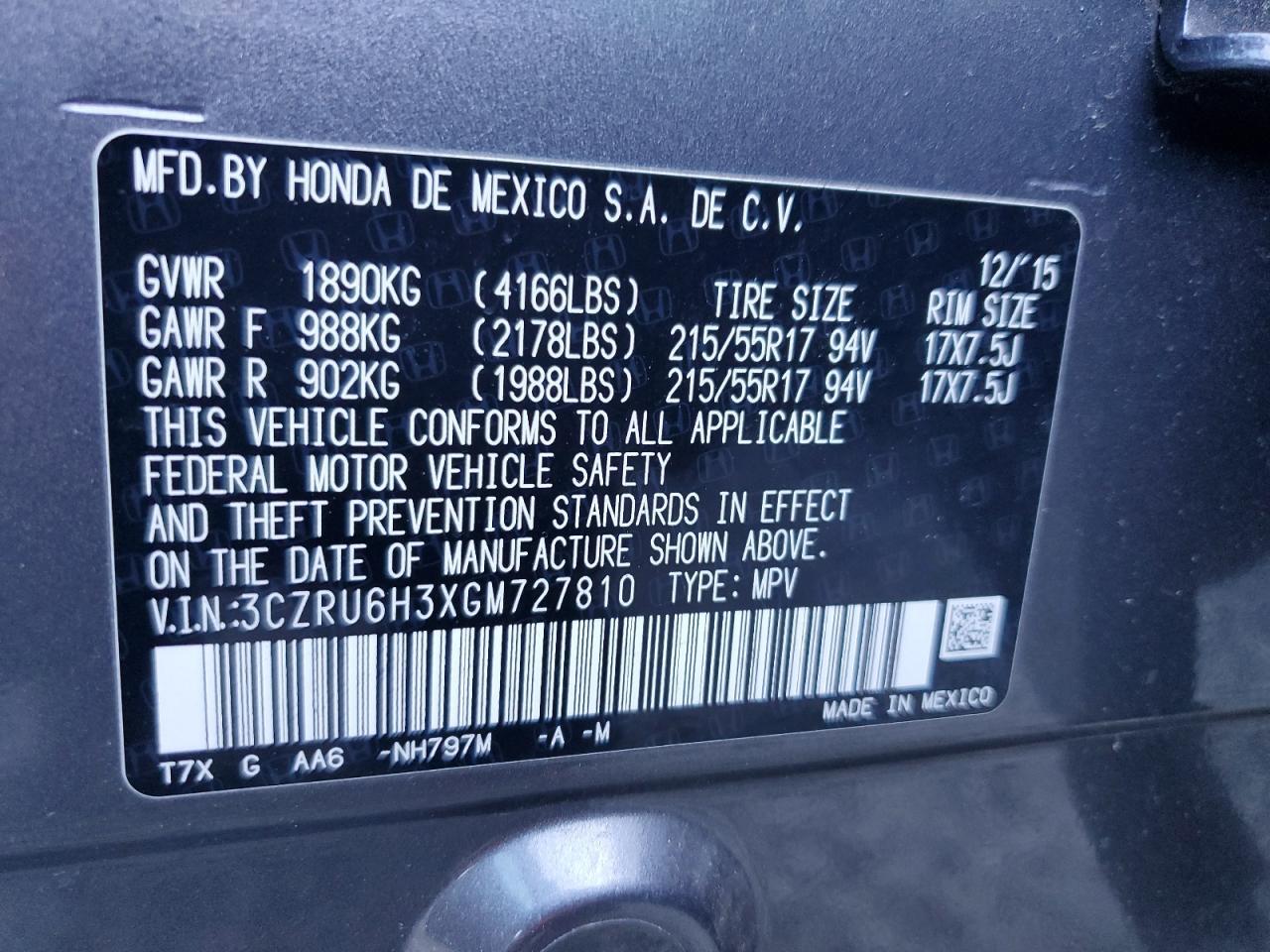 2016 HONDA HR-V