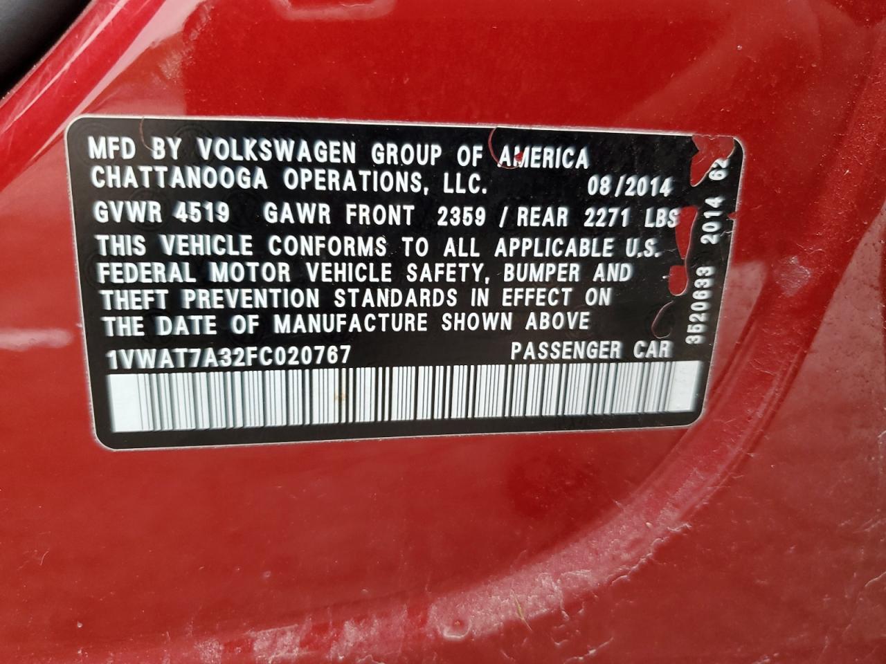 2015 VOLKSWAGEN Passat