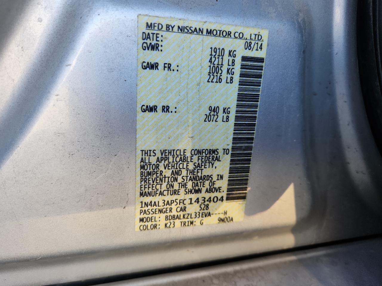 2015 NISSAN ALTIMA