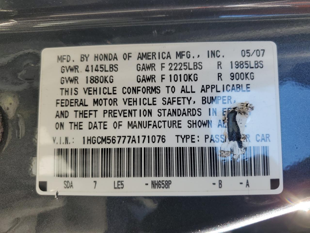 2007 HONDA ACCORD
