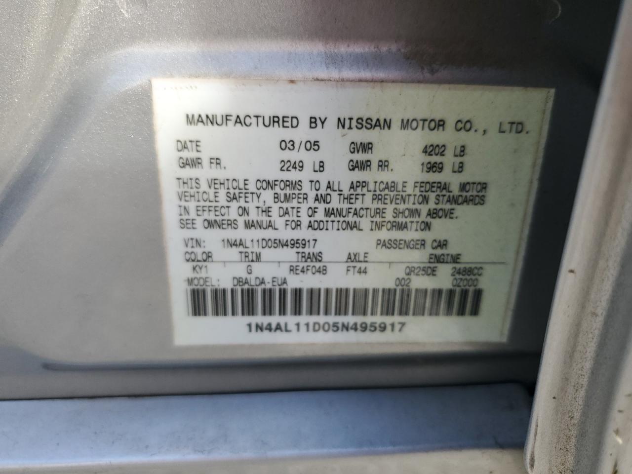2005 NISSAN ALTIMA