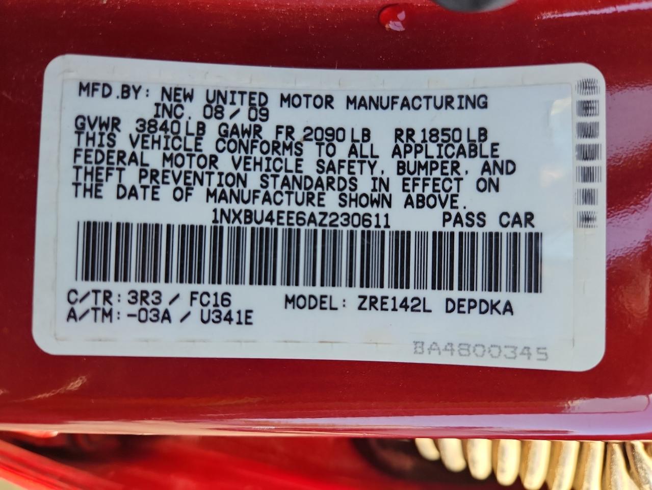 2010 TOYOTA COROLLA