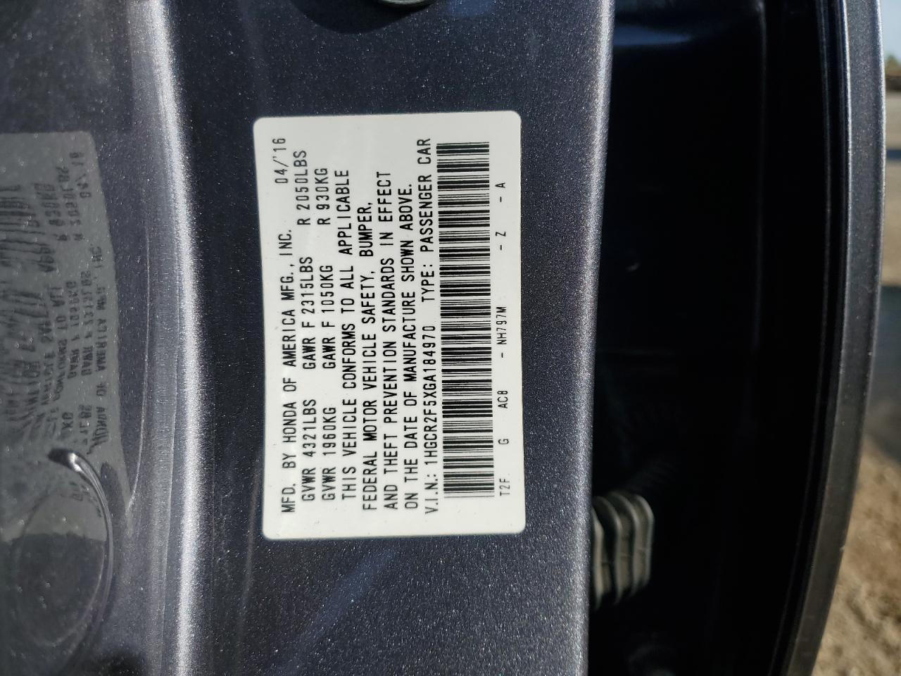 2016 HONDA ACCORD