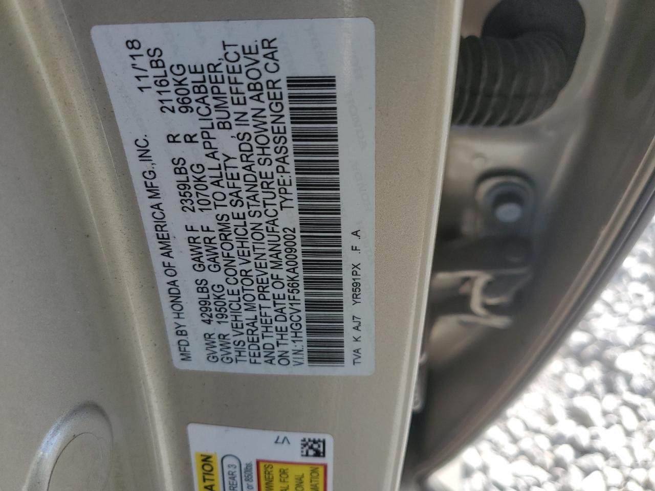 2019 HONDA ACCORD