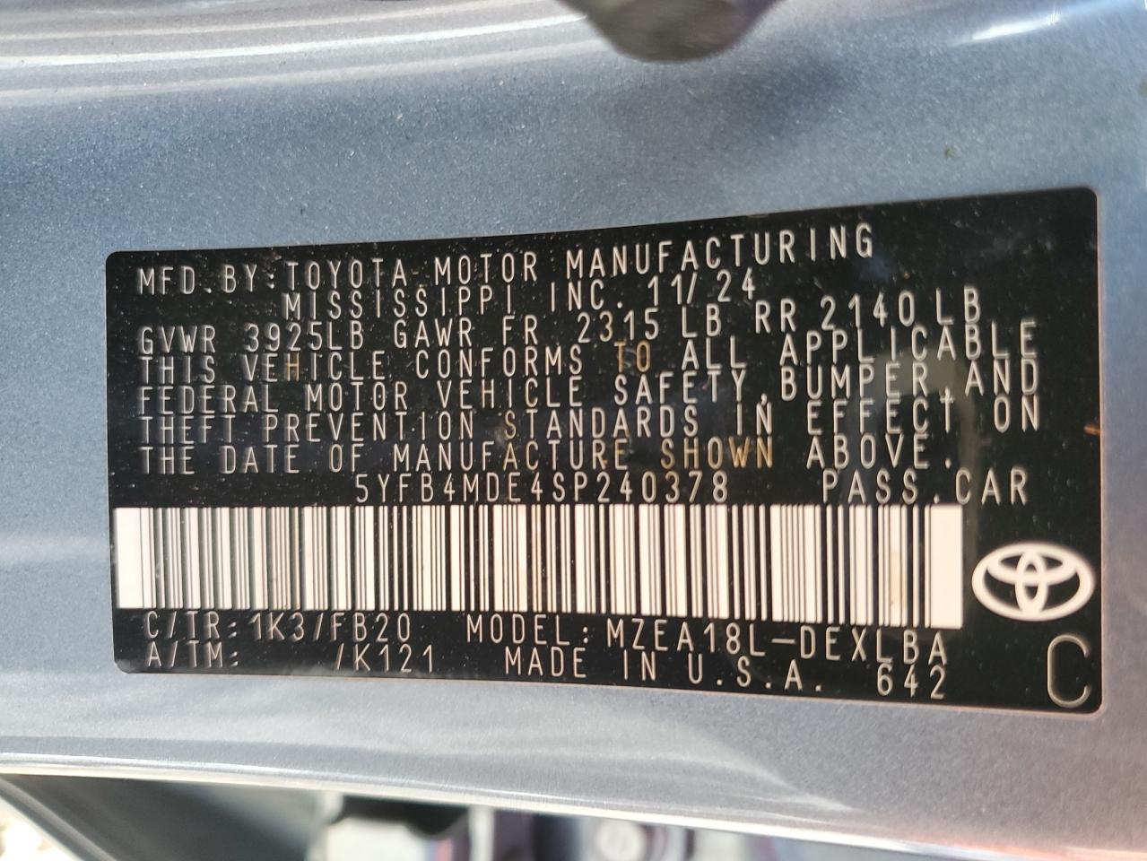 2025 TOYOTA COROLLA