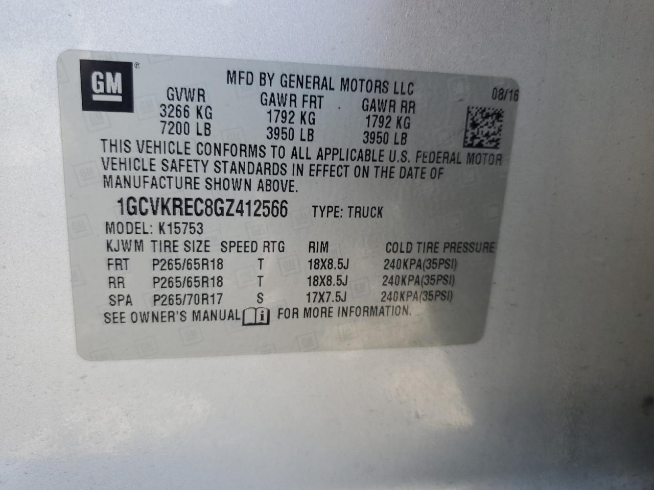 2016 CHEVROLET SILVERADO 1500