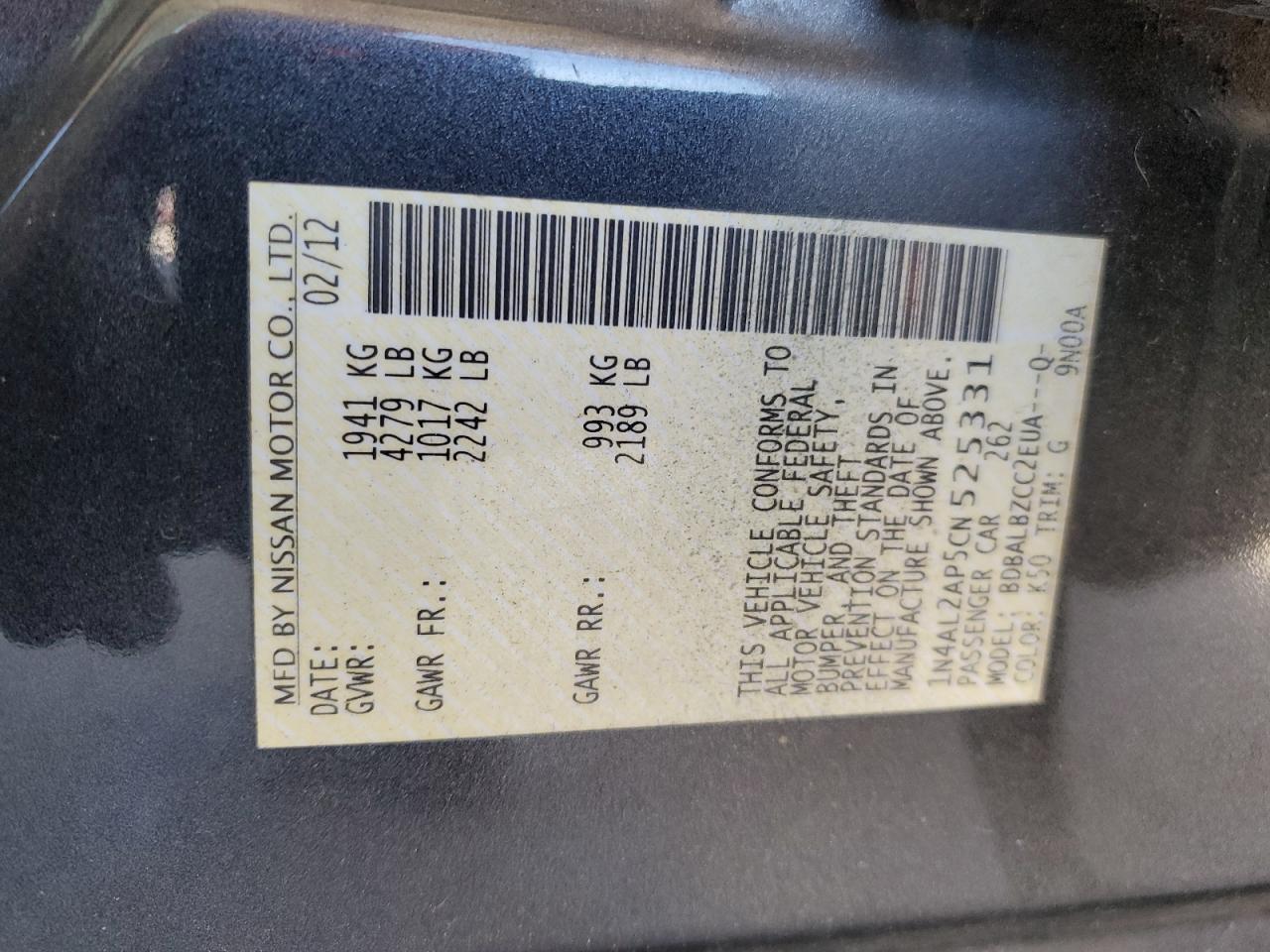 2012 NISSAN ALTIMA