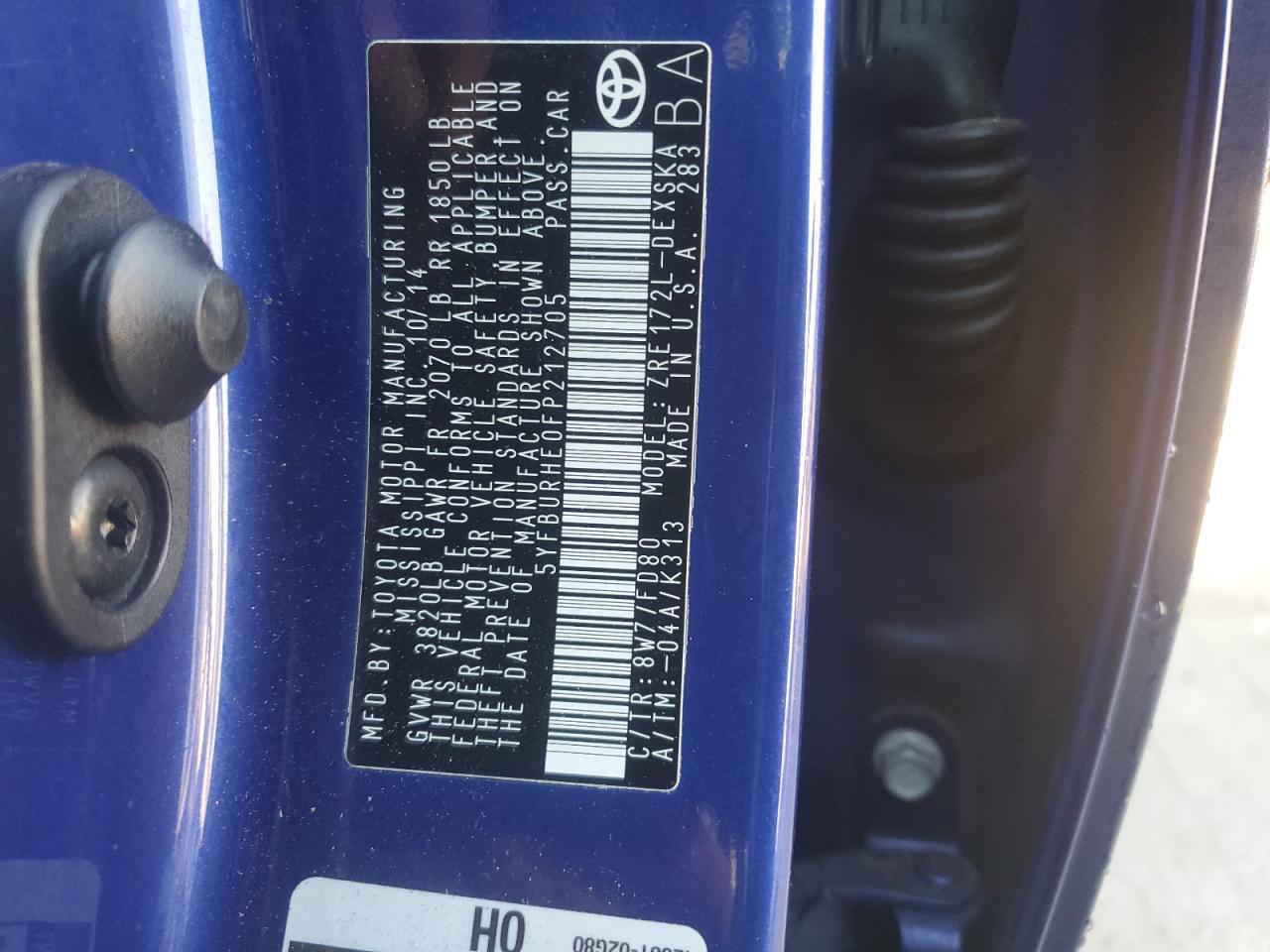 2015 TOYOTA COROLLA