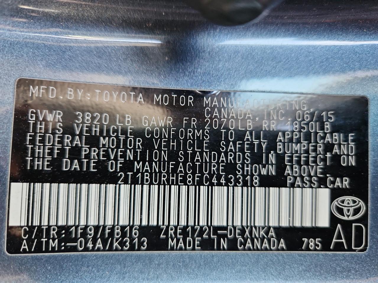 2015 TOYOTA COROLLA