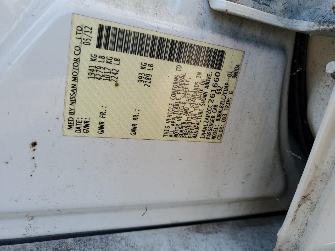 2012 NISSAN ALTIMA