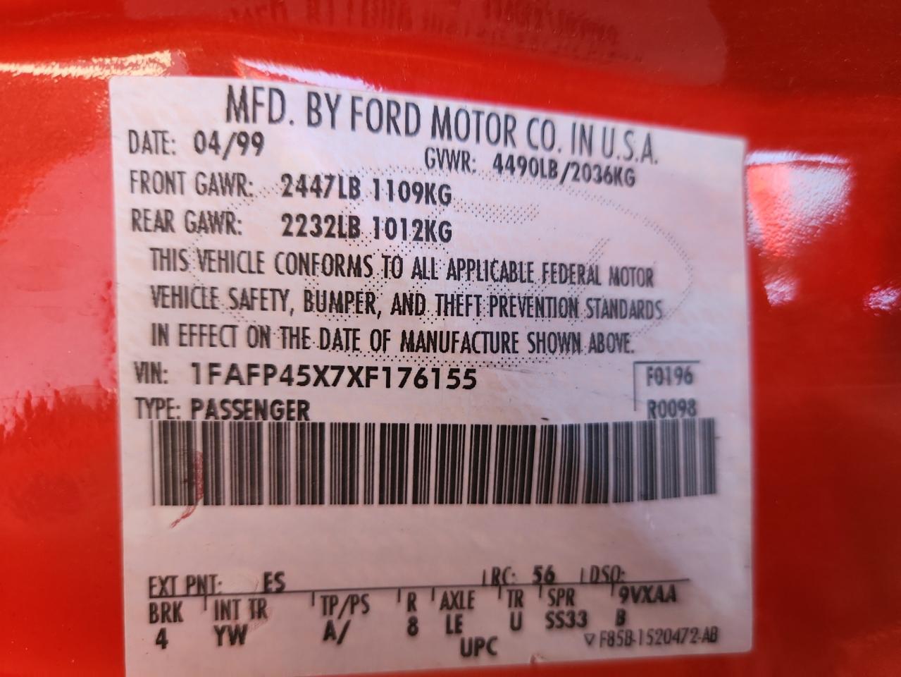 1999 FORD MUSTANG