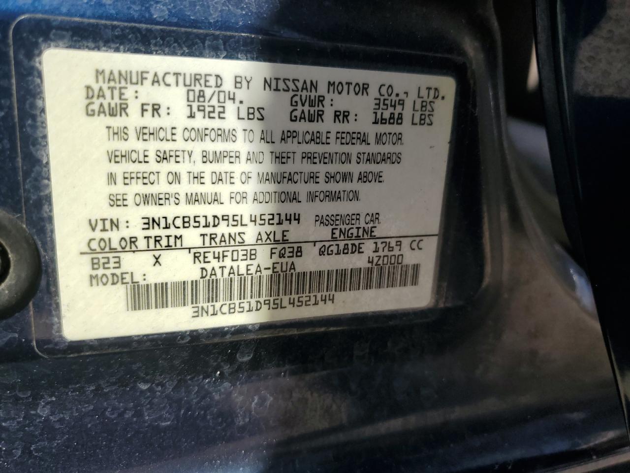 2005 NISSAN SENTRA