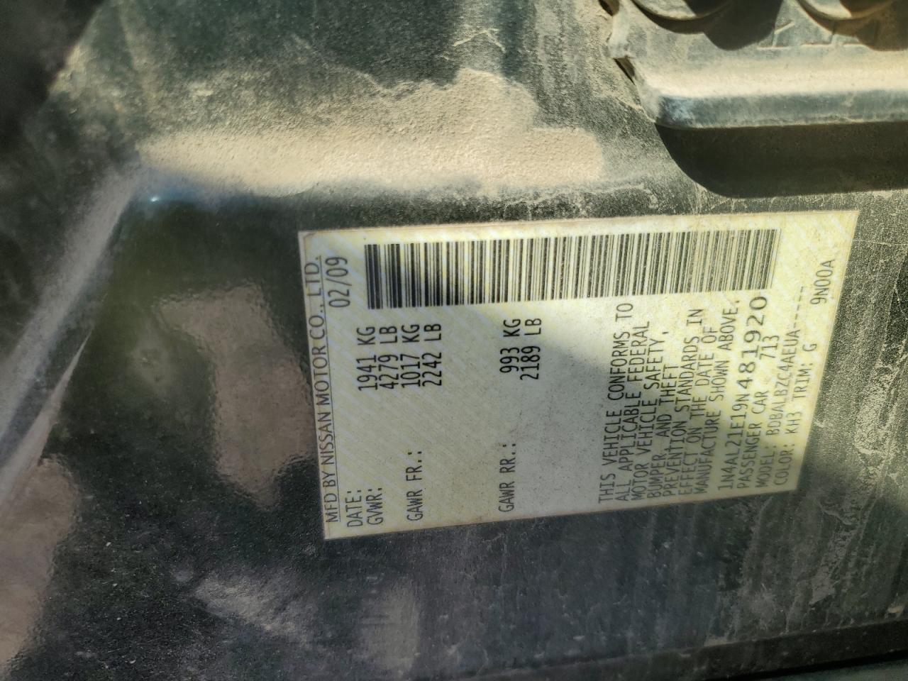 2009 NISSAN ALTIMA