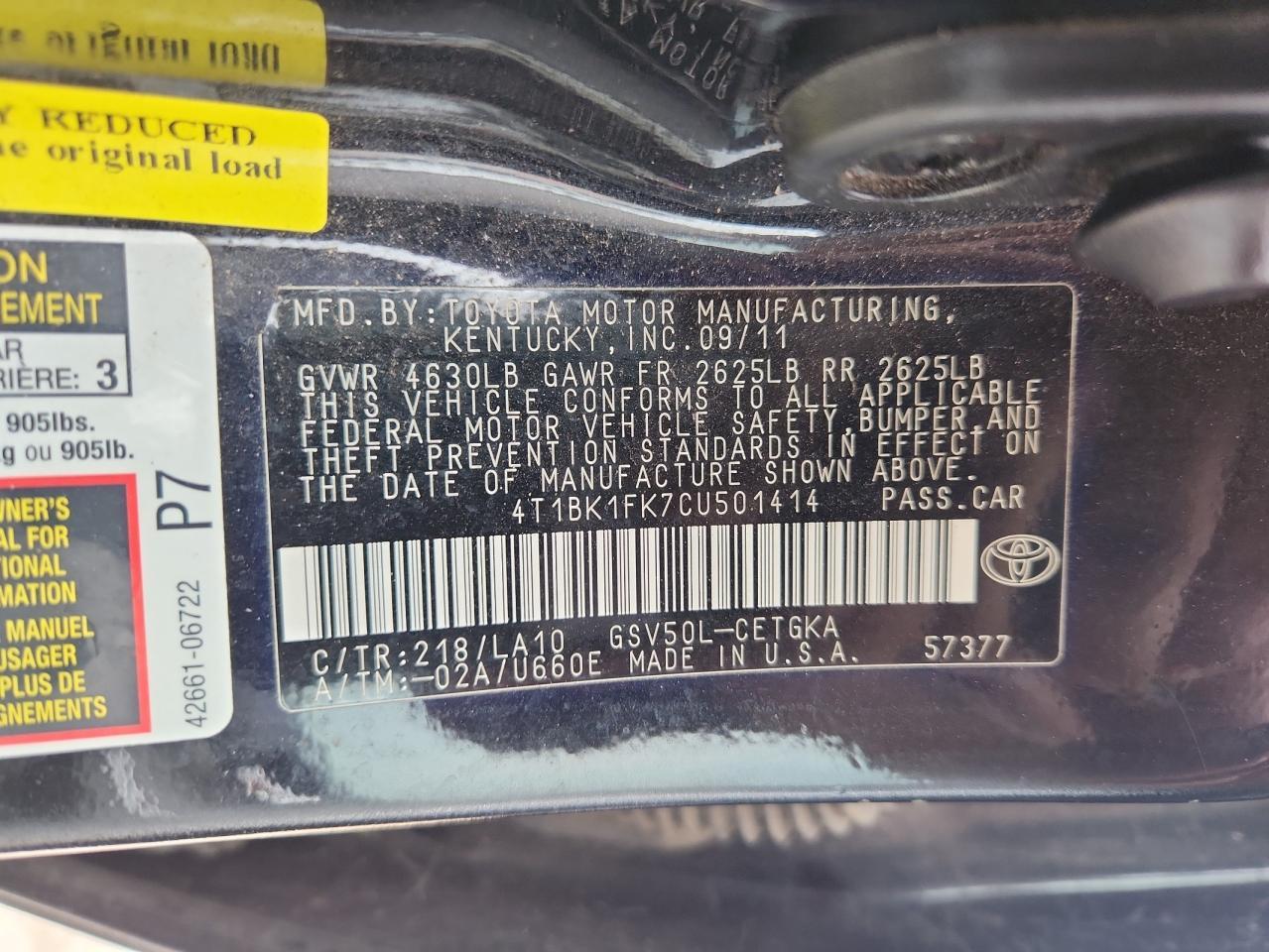 2012 TOYOTA CAMRY