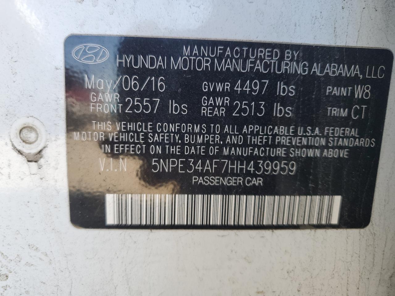 2017 HYUNDAI SONATA